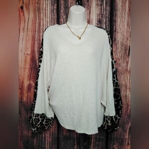 2 For $25 Vocal Cream Sweater with Leopard Print Sleeves Size XL